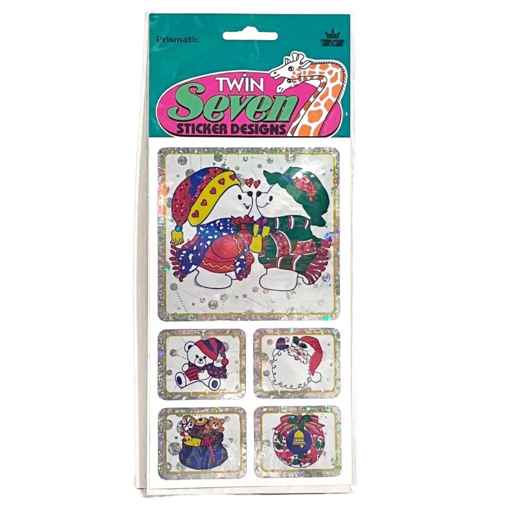 Vintage 1990s Twin Seven Stickers Holographic Sparkly Large Stickers Christmas